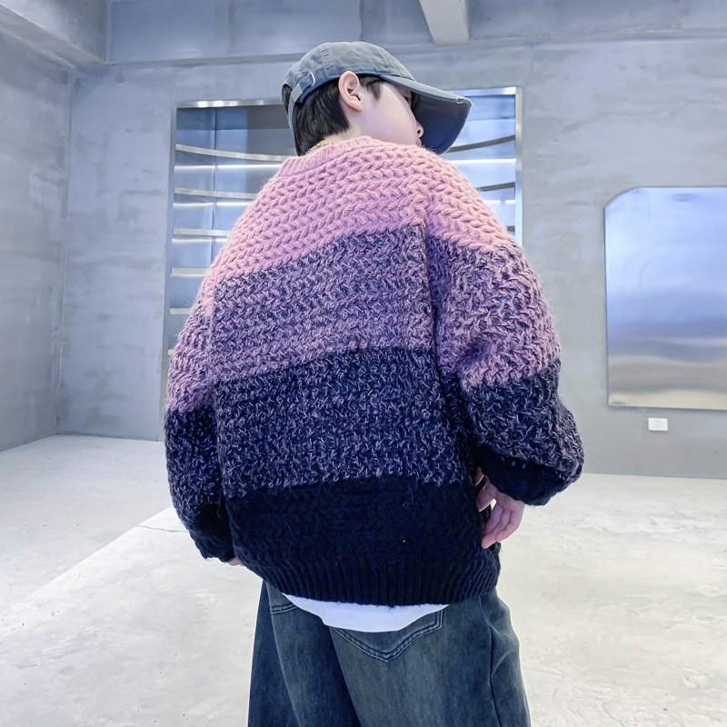 Boys Winter Gradient Sweater Korean Style Thick Knit Top Kids