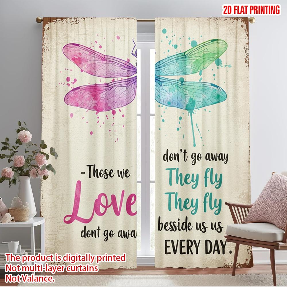 2pcs 2D flat printing Curtain Dragonfly Love Fly Beside Us 100% Polyester Without Electricity Festive Wall Decor for Yard &