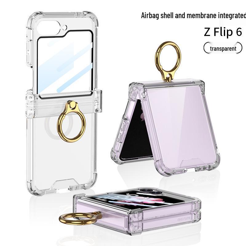 Samsung ZFlip6 Clear Case with Airbag Ring & Hinge Protection - Unisex and Fashionable Anti-Fall Design