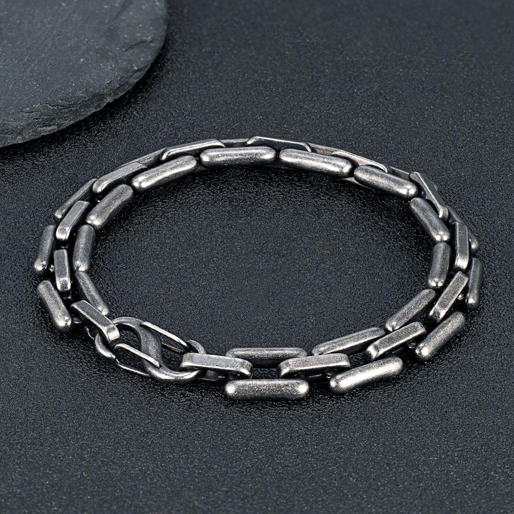 Men's Heavy Handmade Chain Bracelet Never Fade Double Push Carabiner Clasp Stainless Steel Punk Rectangle Link Accessory