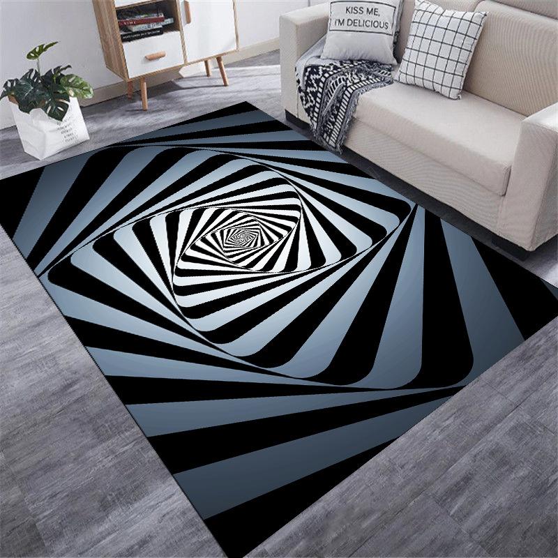 Checkered Carpet Black and White 3D Optical Illusion Print Living Room Decor Rug Geometric Pattern Non-slip Home Decor Mat