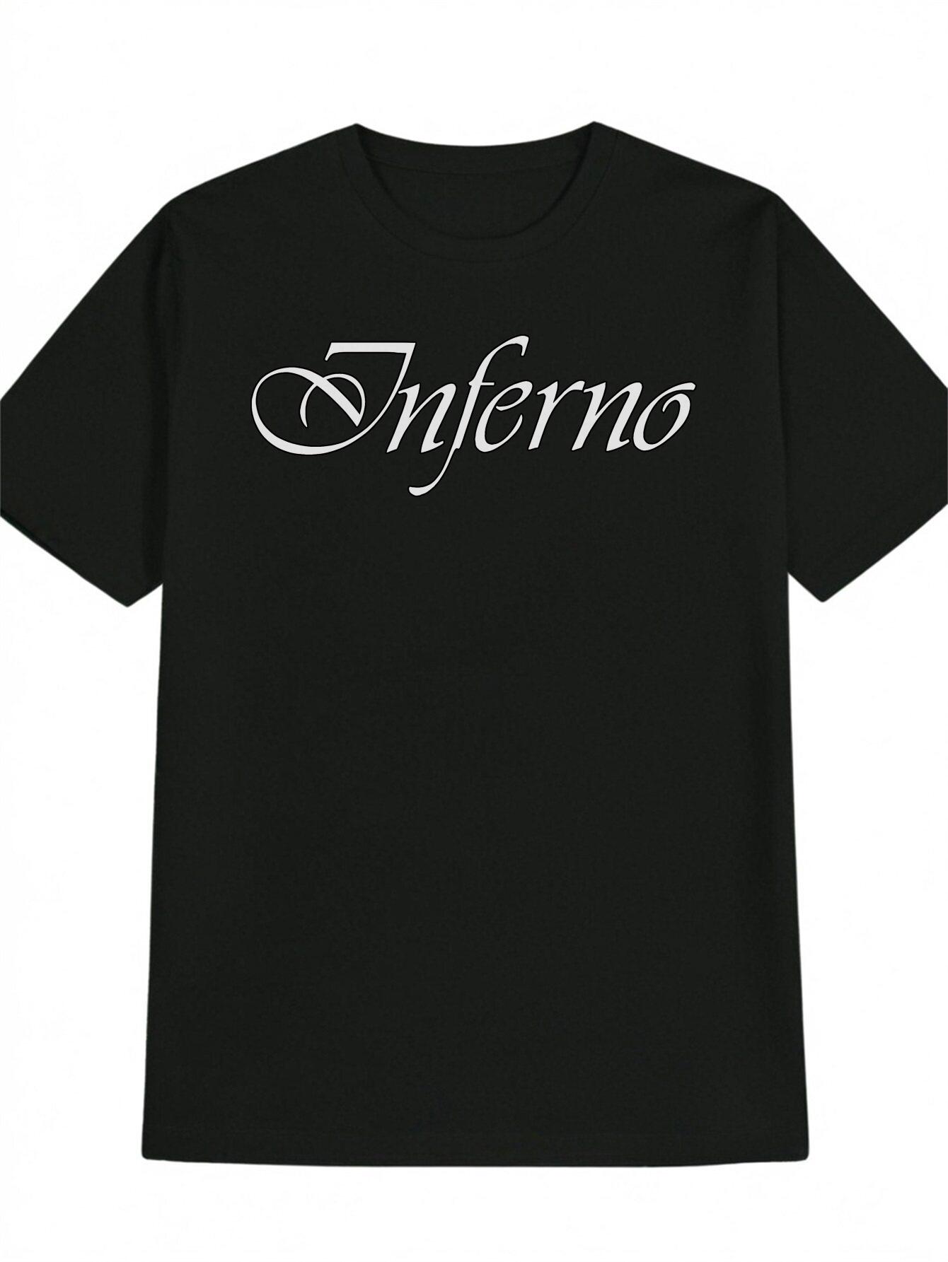 

Casual Crew Neck T-shirt with Inferno Graphic Print - Black L