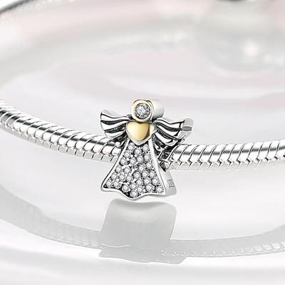 Genuine Charm Copper Yellow Heart-Shaped Angel Bead Fits Charm Plata Bracelet For Women Jewellery Crafting Beautiful Gift