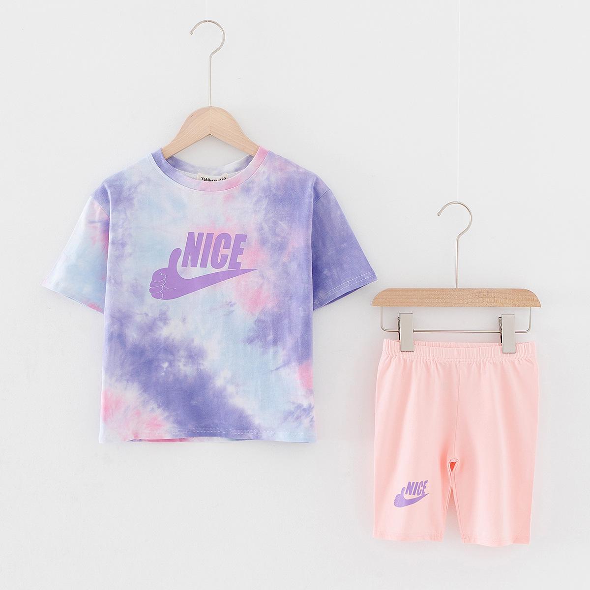 

Корейский стиль Девочки Тай-дай Комплект из двух частей: Топ с коротким рукавом и брюки 165 cm