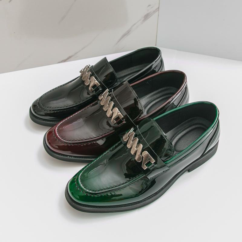 Fashion Men Shoes Retro Business Loafers Black Green PU Men Thick-soled Anti-slip Fashionable Leather Shoes Social Shoes Sizes 38-46