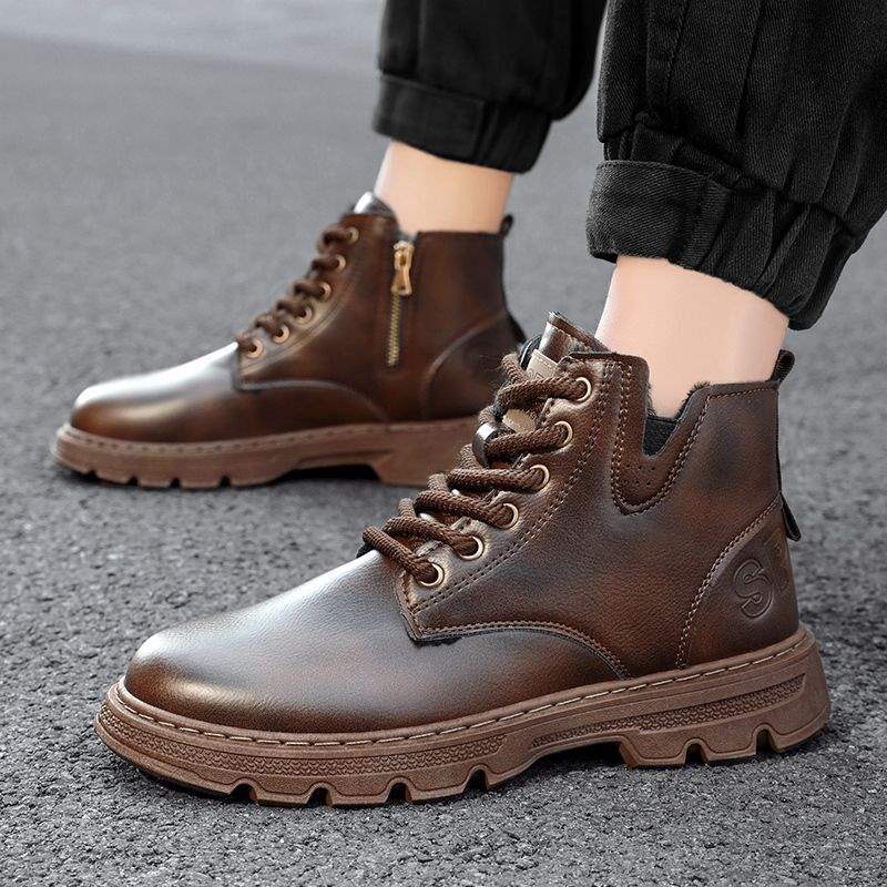 

Зимние сноубутсы мужские бархатные утолщенные универсальные трендовые теплые повседневные ботинки Мартин хлопковые туфли коричневые молодежные высокие 44