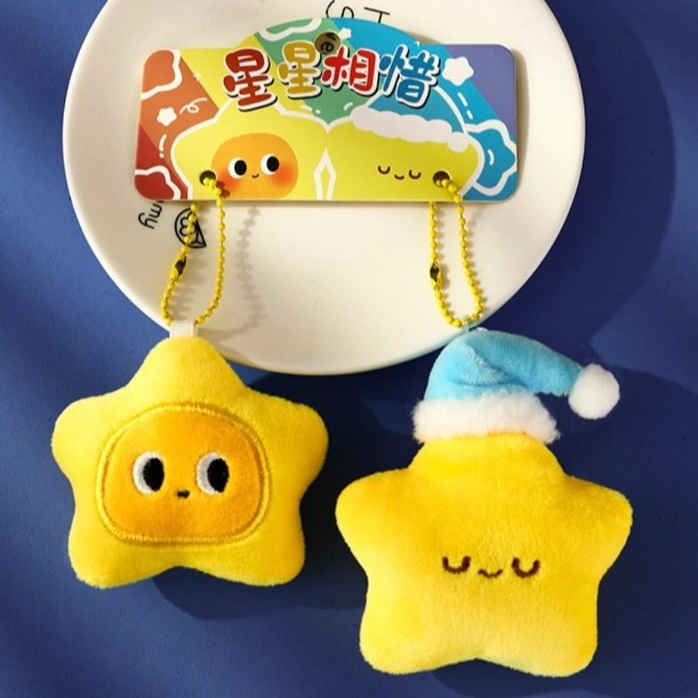 Good Luck Plush Star Keychain Cute Wishing Star Pendant Best Wishes Pentagram Lanyard Friendship