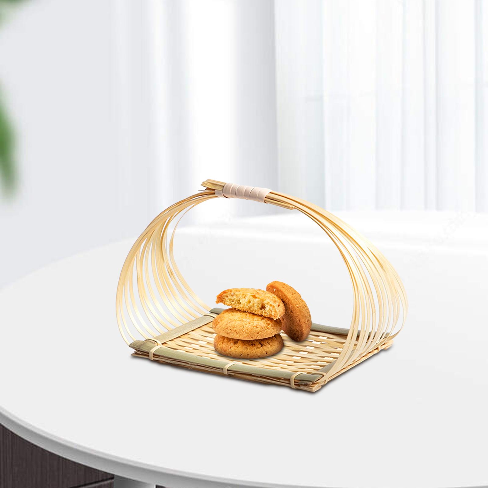 Bamboo Food Serving Basket Food Basket, Bamboo Snack Stand, Handwoven Fruit Basket Snack Tray for Picnics, Kitchen Table