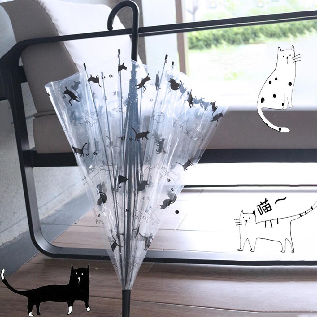 Manuální průhledná sluneční clona pro ženy 3 skládací deštníky Rain Gear Čirý kočičí vzor Anti-Uv kompaktní na cesty