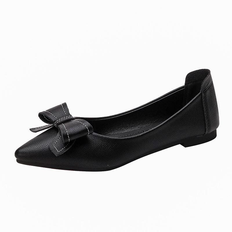 Fashion leather bowknot flat shoes woman pointed toe ballet flats 2025 new designer women slip on loafers bowtie mocasines big size 43