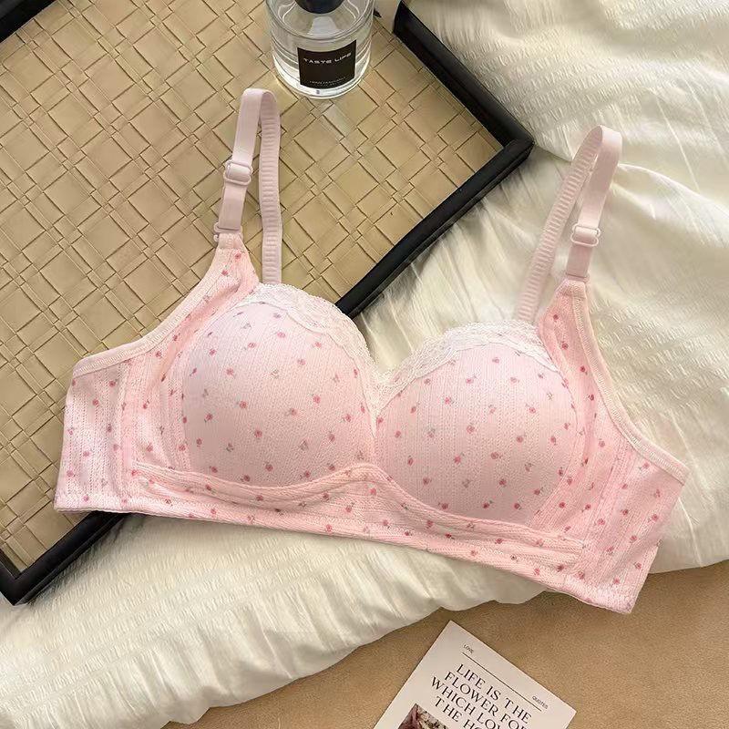 Japanese Style Cute Bra Set Small Bust Push Up Round Shape Non-wired Adjustable Fixed Cup