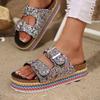 Large Size Platform Sandals Double Buckle Plus Diamond Hemp Rope Wind Beach Shoes Platform Heightening Muffin Shoes