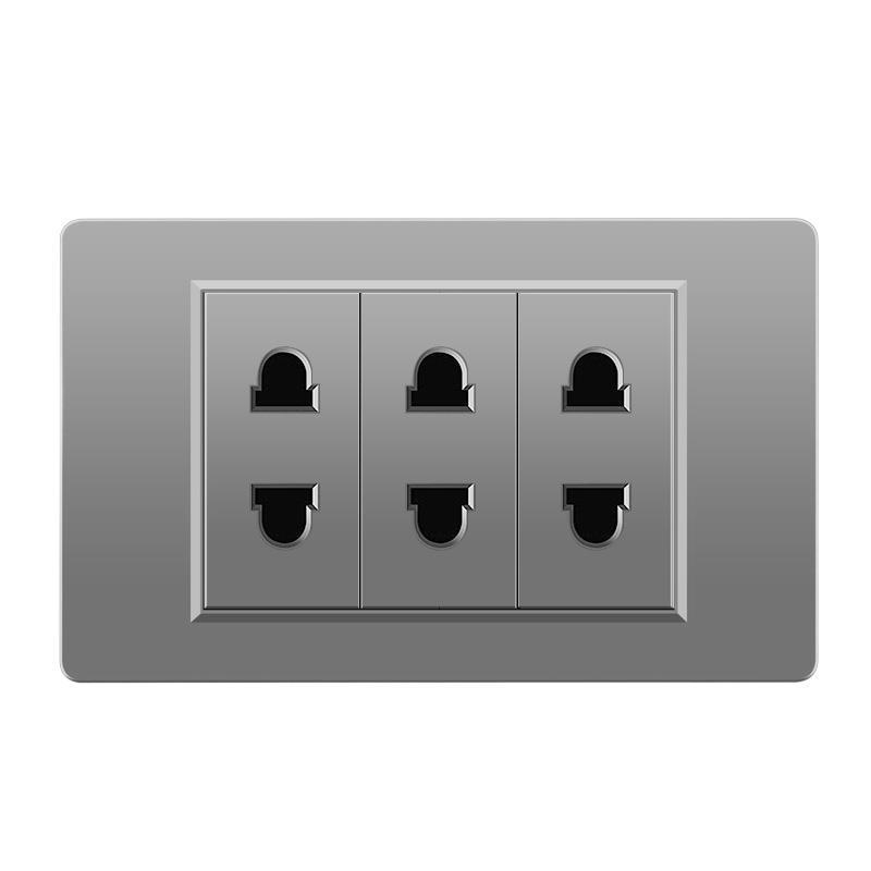 118 Type Switch Six-Hole Gray Wall Socket with Type-C 20W, Thai Style & PC Panel, Taiwan Socket