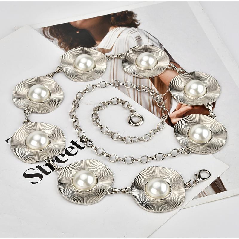 Korean Pearl Inlaid with Metal Waist Chain for Women with Niche Creative Poached Egg Design Belt Dress Personalized Accessories for Women