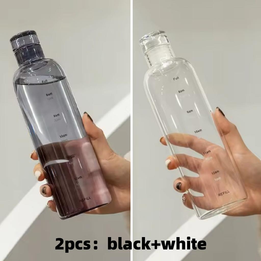 Water Cup Sport Water Bottle With Time Scale Couple Plastic Portable Water Container Outdoor Water Bottle Car Mounted Transparent Plastic Cups