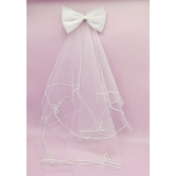 Flower Girl Veil Bow Veils with Hair Clip Wedding Hair Accessories White