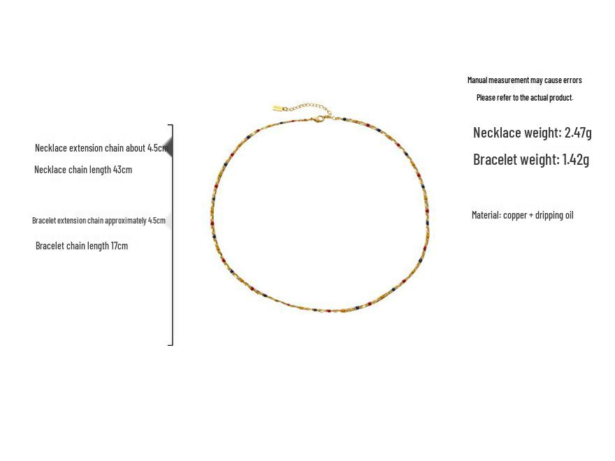 Copper Plated Gold Retro Color Block Drip Oil Necklace - Fashionable Jewelry Clavicle Chain