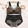 Sexy 3D Embroidered Lace Shell Cup Bra Set for Side Breast Enhancement and Smaller Busts