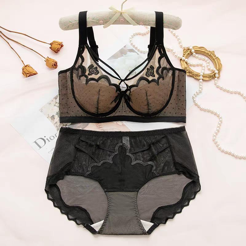 Sexy 3D Embroidered Lace Shell Cup Bra Set for Side Breast Enhancement and Smaller Busts