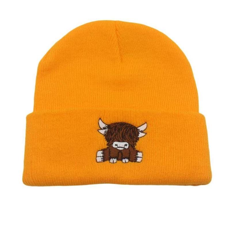 Autumn and winter pullover cold hat Scottish Highland cattle embroidered knitted hat neutral thermal knitted hat
