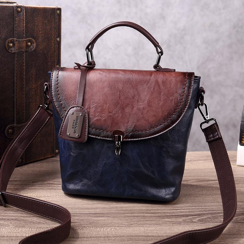 

Новая Ретро Кожаная Женская Сумка Маленькая Сумочка Арт Сумка-Ведро Женская Сумка Через Плечо Мессенджер Оригинальная Ручная Работа темно-синий