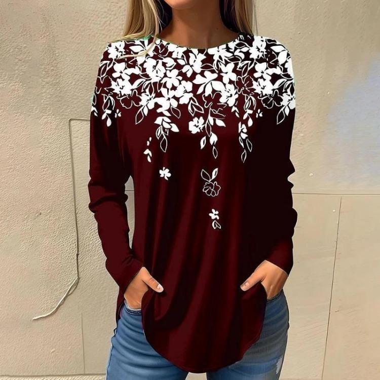 Autumn Women Long Sleeve Oversized T Shirt O Neck Print Tops Ladies Clothing