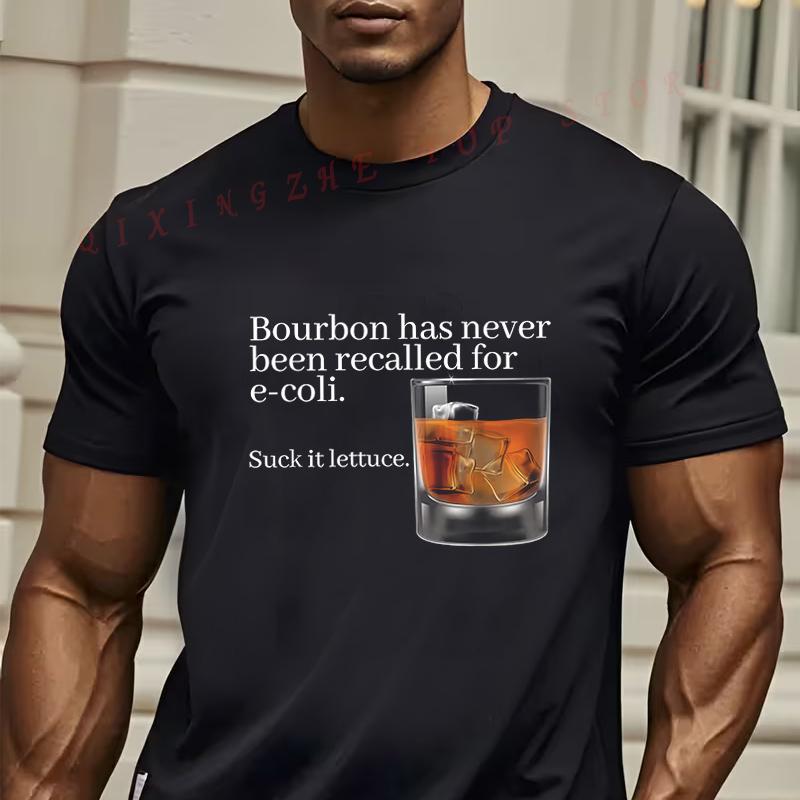Funny Whiskey TShirt Bourbon Has Never Been Recalled For EColi Graphic Tshirt Oneck Short Sleeve Casual Top S