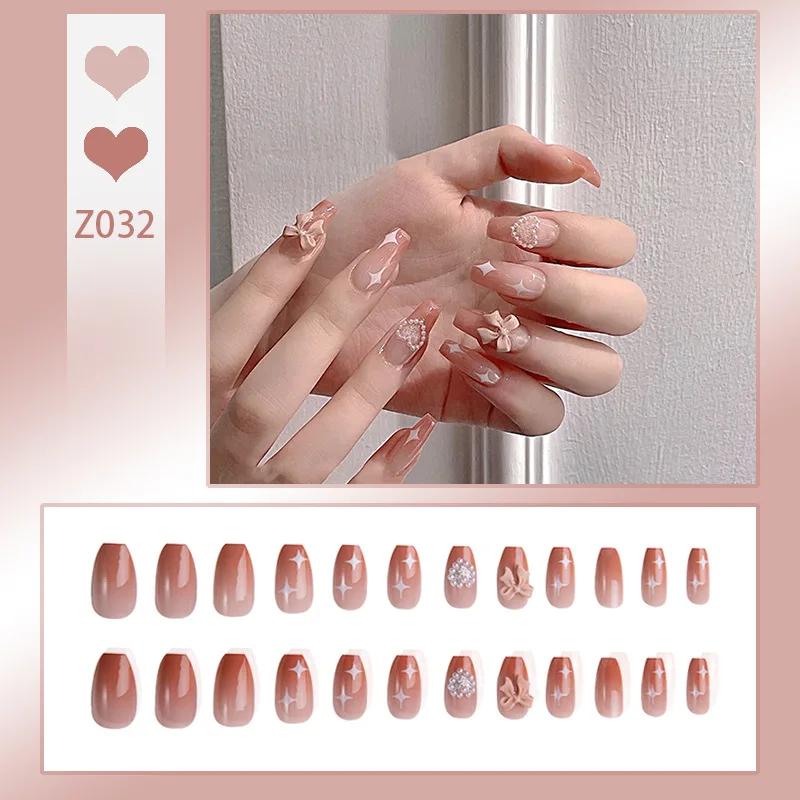 24 Pcs Pink Press on Nails Tips Almond Medium Long False Nails With Design Cute Fake Nails Press ons Fashion Nail Tips Full C