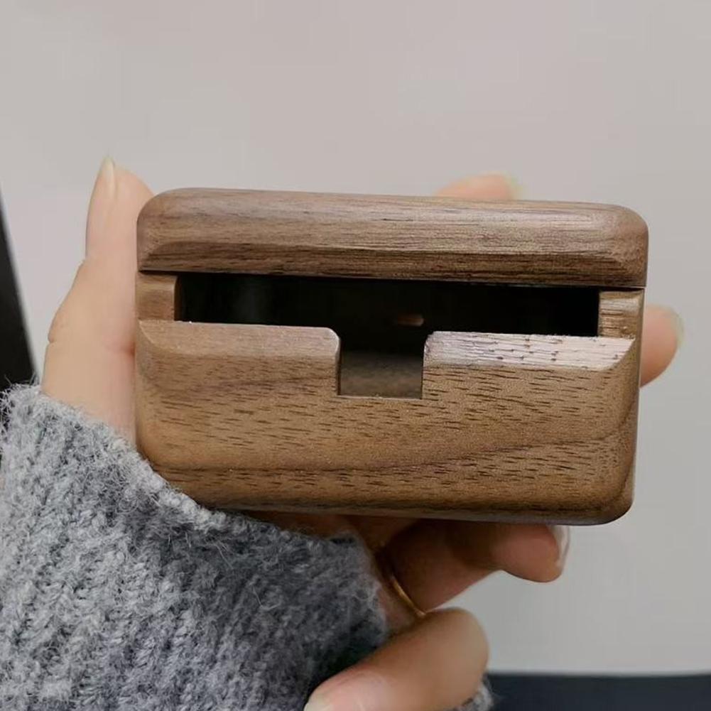 Für Technics EAH-AZ100 Schutzhülle für Kopfhörer aus Massivholz Walnuss Kabellose Bluetooth-Kopfhörer Ladebox Abdeckung Harte Hülle