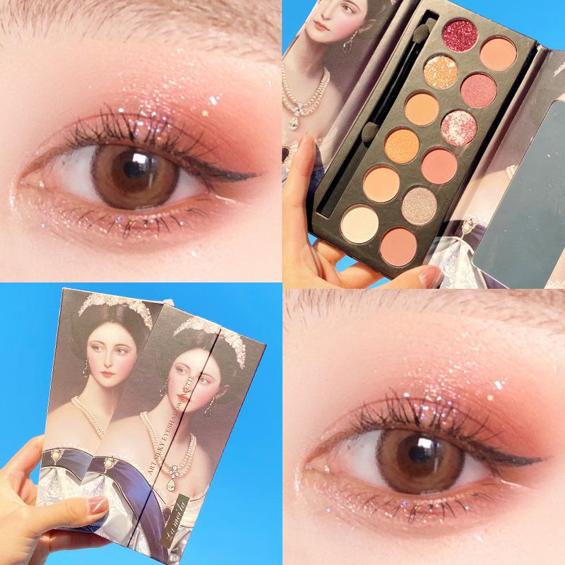 Zwölf Farben Ölgemälde-Lidschatten lassen sich nicht leicht vom Make-up abnehmen. Perlglanz-Matt-Pflege-Lidschatten-Palette in Erdtönen