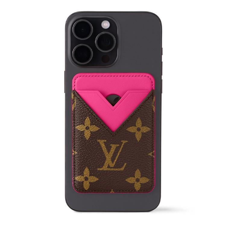 Louis Vuitton Magnetic Card Holder Pondichery Pink/Brown Monogram Canvas Women Wallets M12851