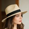 Straw Hat High-Density Natural Straw Fabric Lightweight Breathable Sun Protection Wide Brim Flat Top Summer Hat