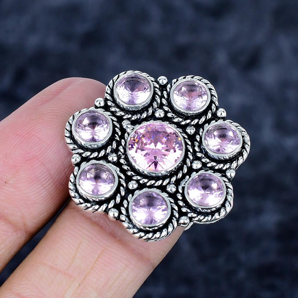 Pink Kunzite Gemstone Handmade 925 Sterling Silver Jewelry Ring Size 7 MM-3439