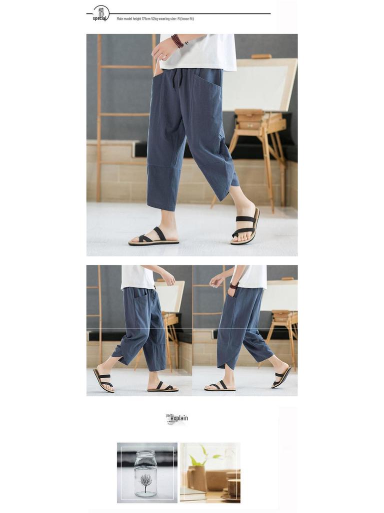 Men's Lightweight Cotton-Linen Wide-Leg Casual Pants