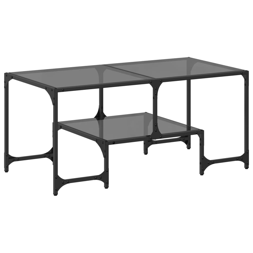  Coffee Table with Black Glass Top, 98.5x50x45 Cm, Steel