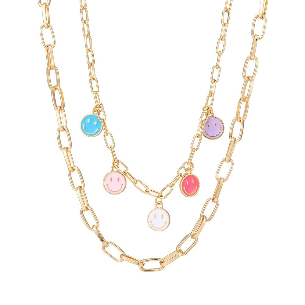 Unique Geometric Smiley Face Double Layer Necklace Stylish Fashionable Jewelry For Women