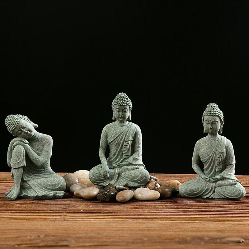 Thailand Buddha Garden Statue  Fish Tank Decoration Buddhism Figurine Desk Tablescape Decor Home Zen Statue Green Sabdstone