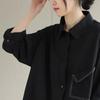 Frühling Herbst Einfarbig Unregelmäßig Damen Neu Gespleißt Polokragen Knopf Mode Locker Tasche Lässig Langarm Blusen Hemden