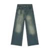 Korean-style distressed vibe design retro blue casual wide-leg straight men's jeans trendy