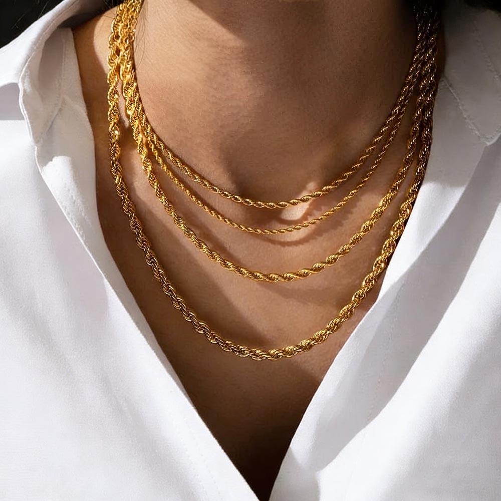 Classic 2/3/4/5MM Gold Plated Stainless Steel Rope Twist Chain Necklace for Men Women Waterproof Fade Resistant