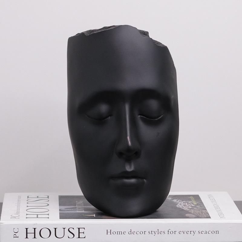 Resin Handicraft Golden Mask Abstract Face Portrait Sculpture Closed Eyes Decorative Figurines Home Decoration Accessories