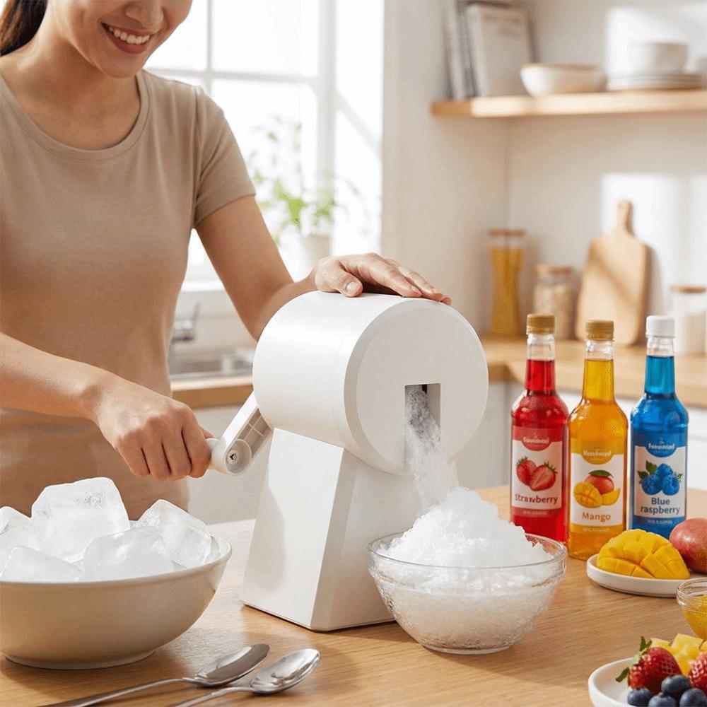 Portable Hand-Cranked Shaved Ice Machine Labor Saving with Ice Box Ice Crusher Plastic Manual Ice Maker Summer Treats