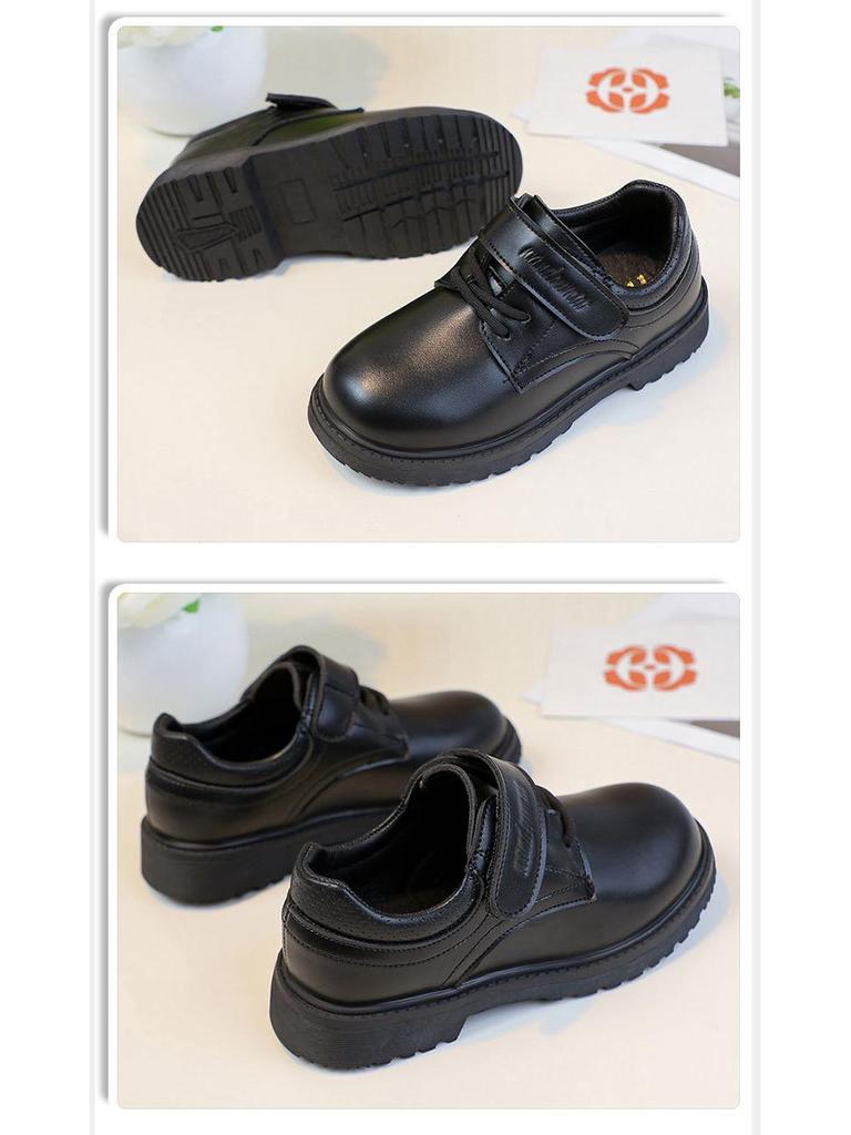 Chaussures de Performance en Cuir Mat Noir pour Garçons - Semelle Souple, Parfaites pour le Printemps et l'Automne, Idéales pour les Élèves du Primaire