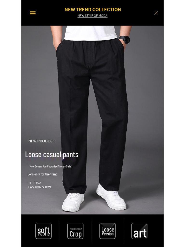Men's Wide Leg Pure Cotton Workwear Pants - Breathable, Straight Leg Sweatpants for Spring and Autumn