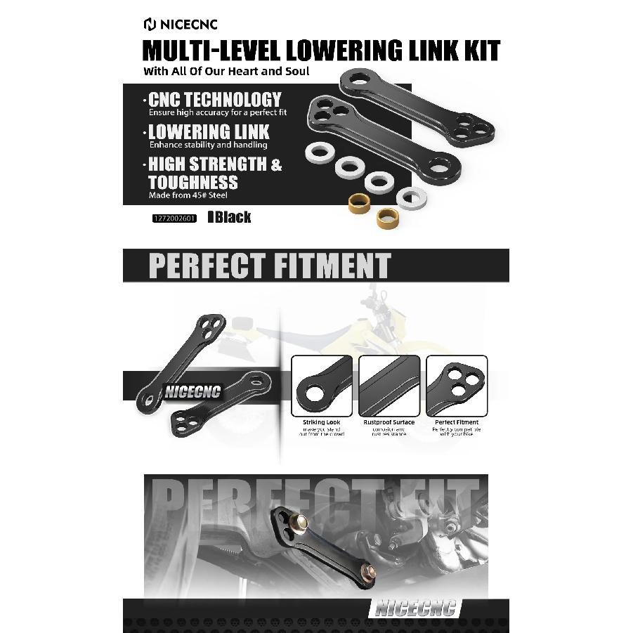 NICECNC Motorcycle Multi-Level Adjustable Lowering Link Kit For 2024 Suzuki DR-Z400 DR-Z400E DR-Z400S DR-Z400SM DR-Z4S 2000-2024
