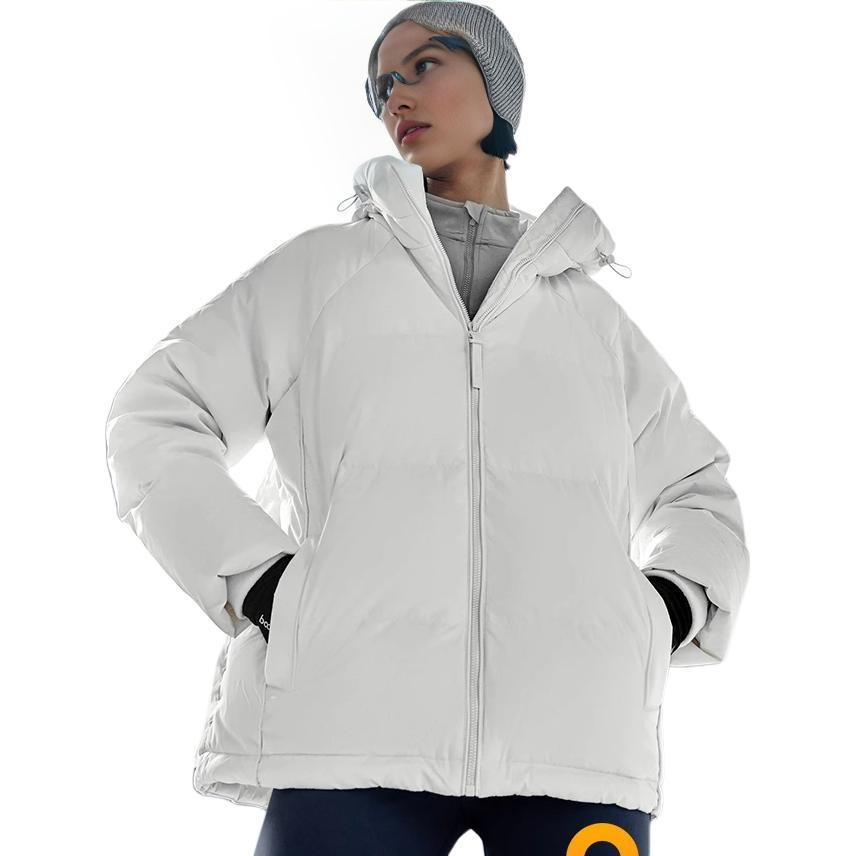 Li-Ning Unifarbene antistatische Daunenjacke mit Kapuze für Damen, Oberbekleidung Champagnerweiß AYMT090-1