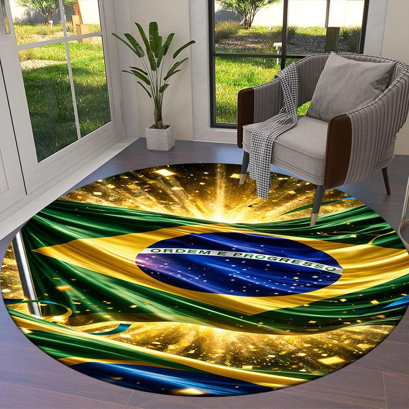 Brazil National Football Team Round Area Rug,Carpet Rug for Living Room Bedroom Sofa Playroom Decor,Non-slip Floor Mat