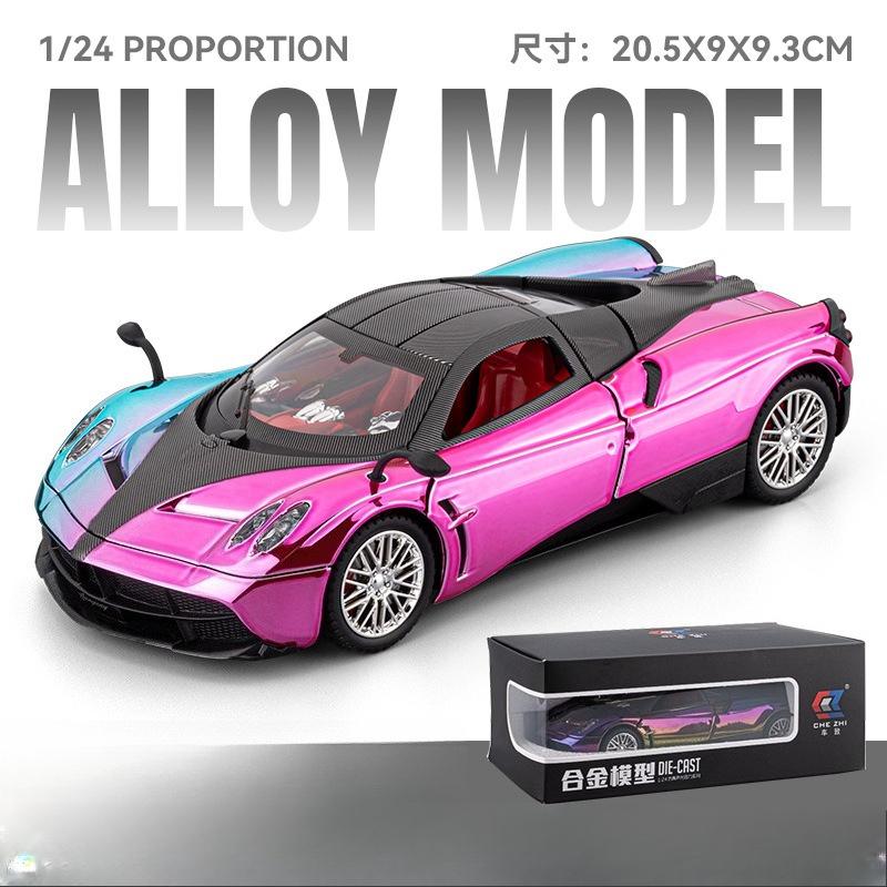 1/24 Alloy Car Model Electroplated Version Pink Purple Pullback Sound and Light Toy Sports Car Simulation Car