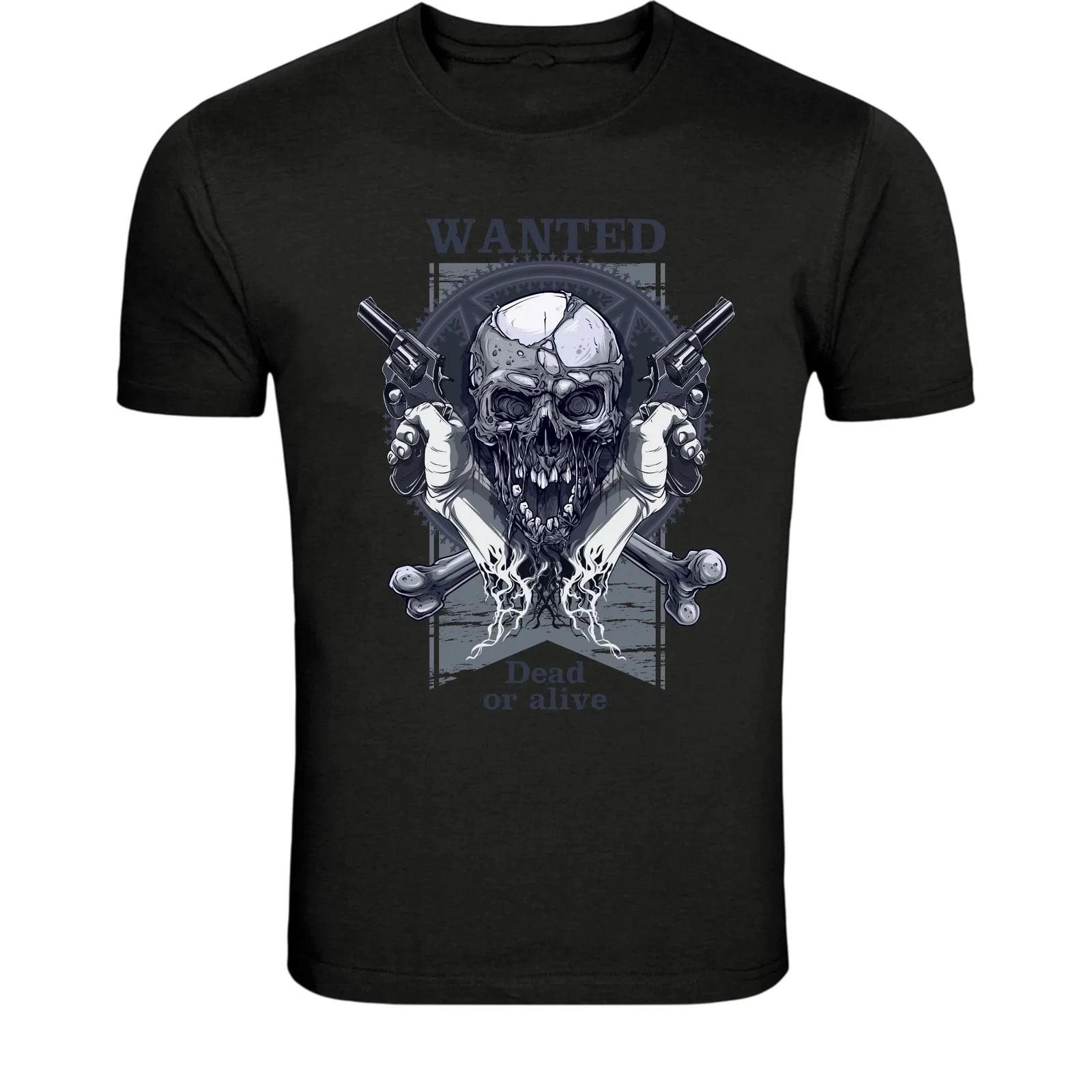 Wanted Dead or Alive Skull Guns T-Shirt - Outlaw Western Graphic S