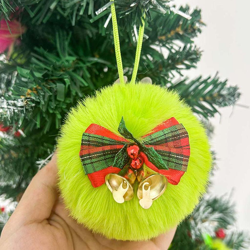 Christmas Bow Plush Ball Pendant, 8cm Festive Party Ball Decoration, Plush Ball Decorative Pendant, Christmas Tree Decorative Pendant.